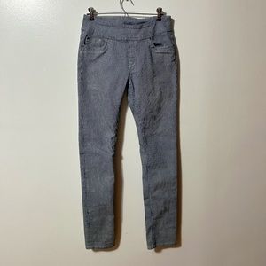 BLUBERRY Denim Striped White Blue Pull On Tapered Stretchy Nautical Pant